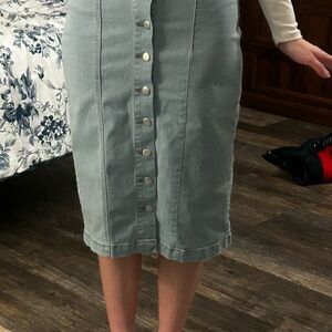 Denim Button-Front Midi Jean Skirt